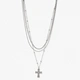 Silverfärgat treradigt halsband, kors, 38-50+7cm
