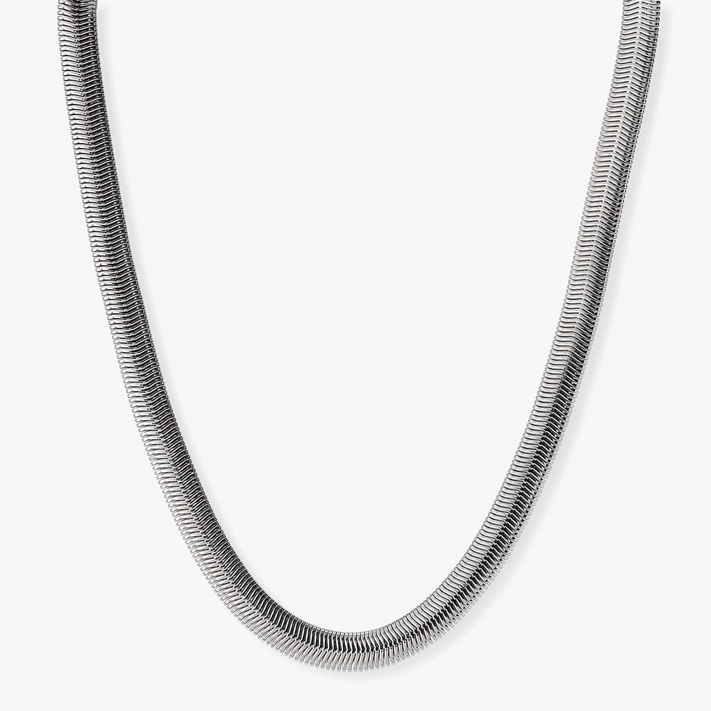 Silverfärgat halsband, fiskbenskedja, 42+7cm