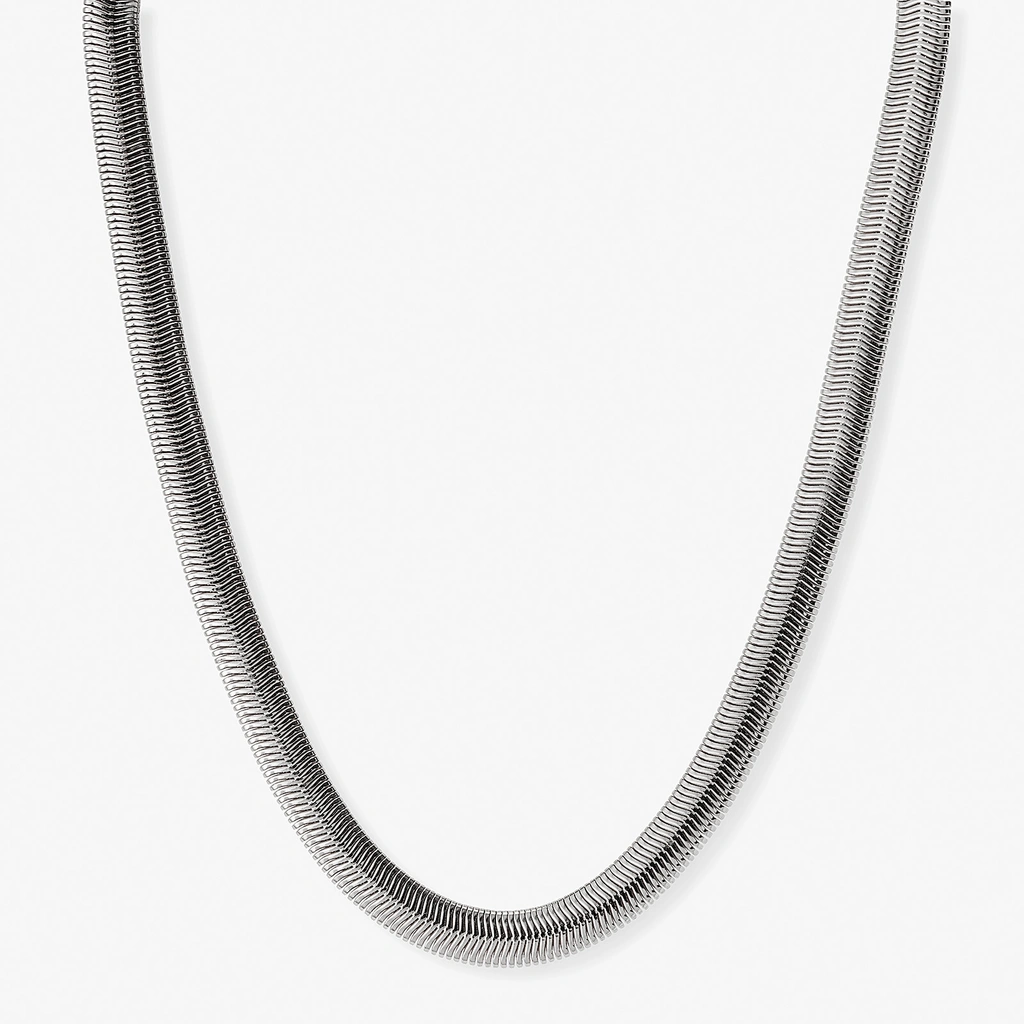 Silverfärgat halsband, fiskbenskedja, 42+7cm