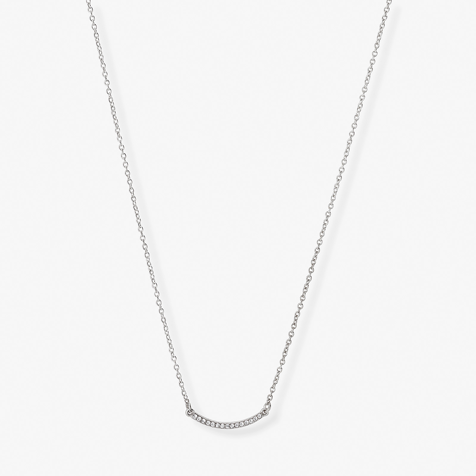Silverfärgat halsband, båge med stenar, 42+7cm
