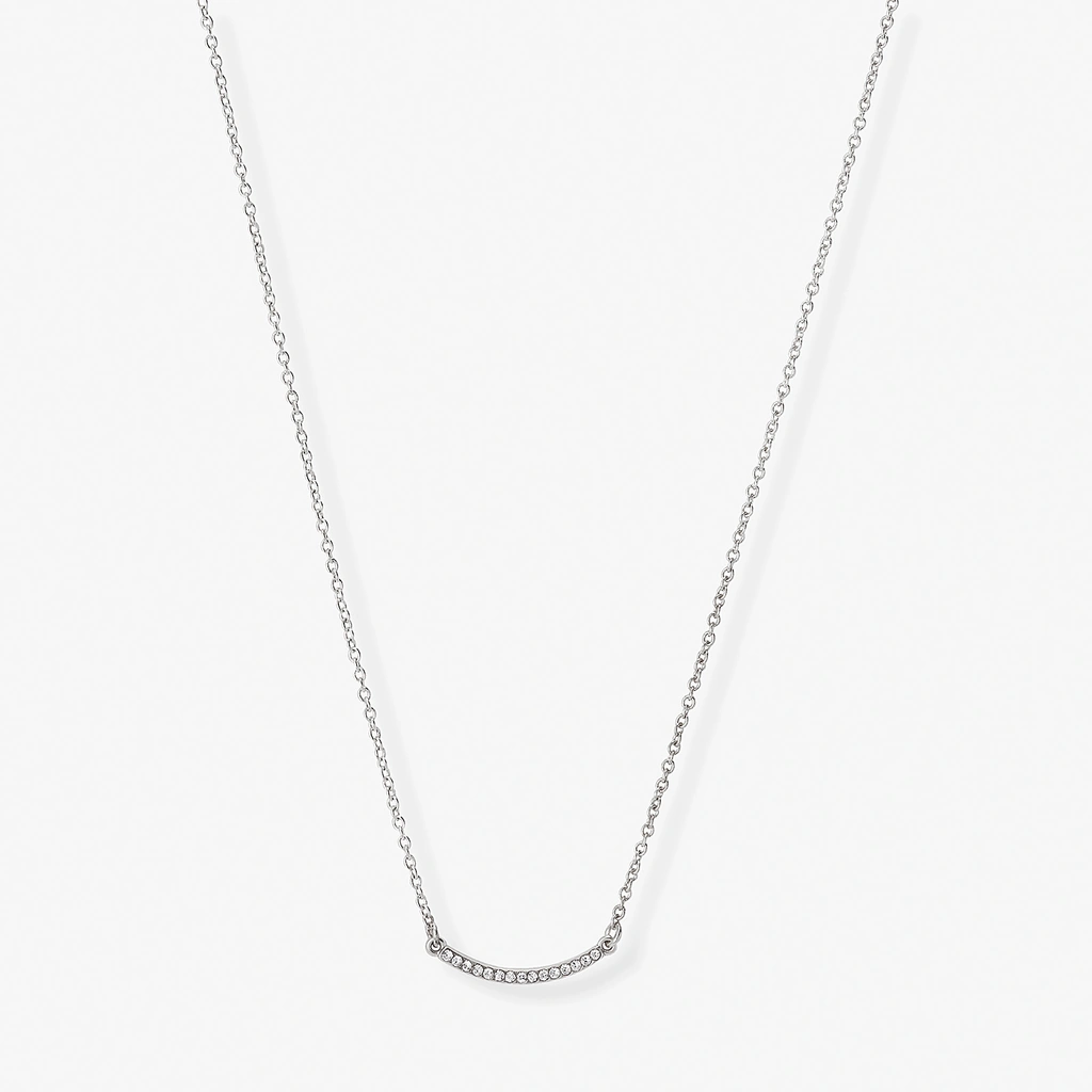 Silverfärgat halsband, båge med stenar, 42+7cm