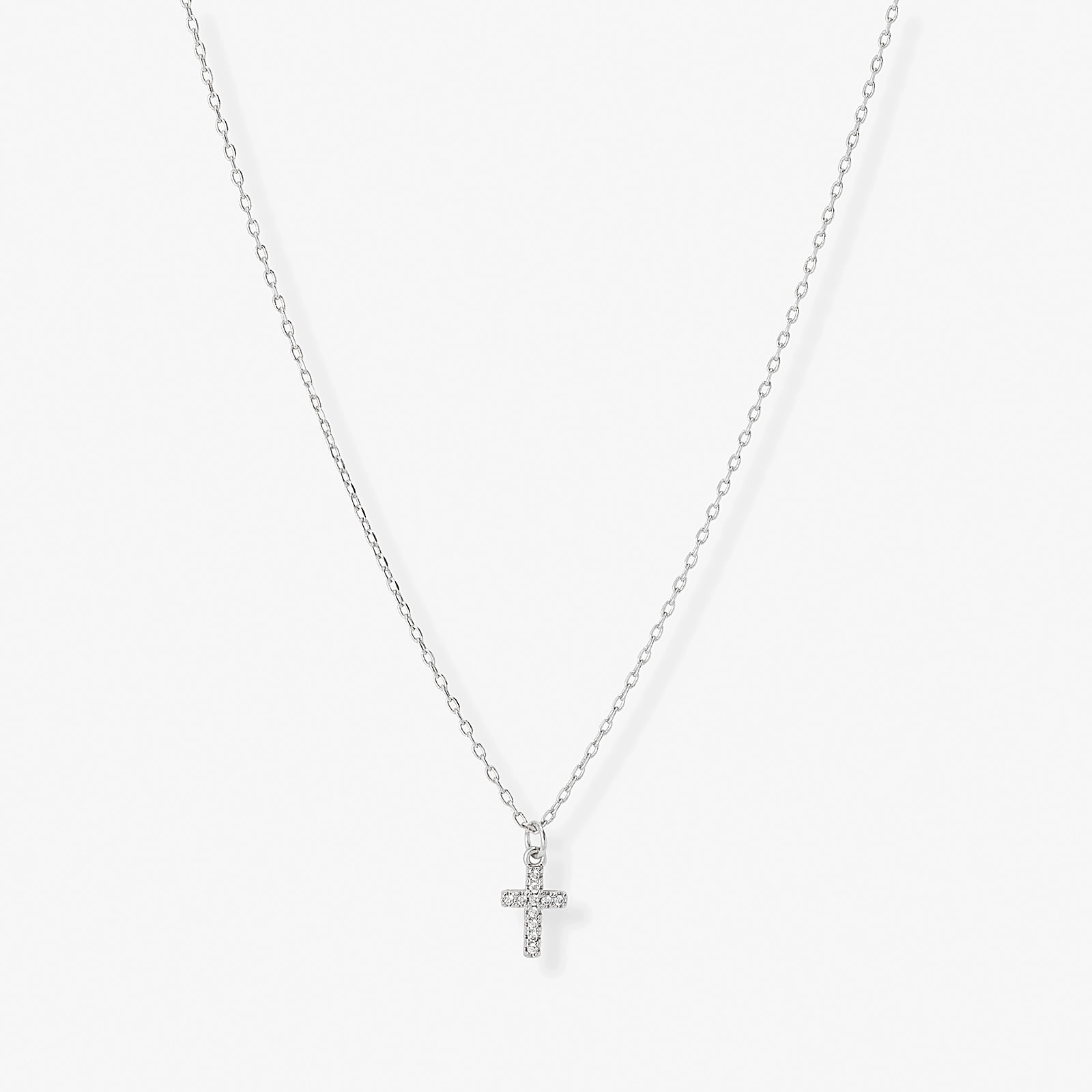 Silverfärgat halsband, kors, 42+7cm