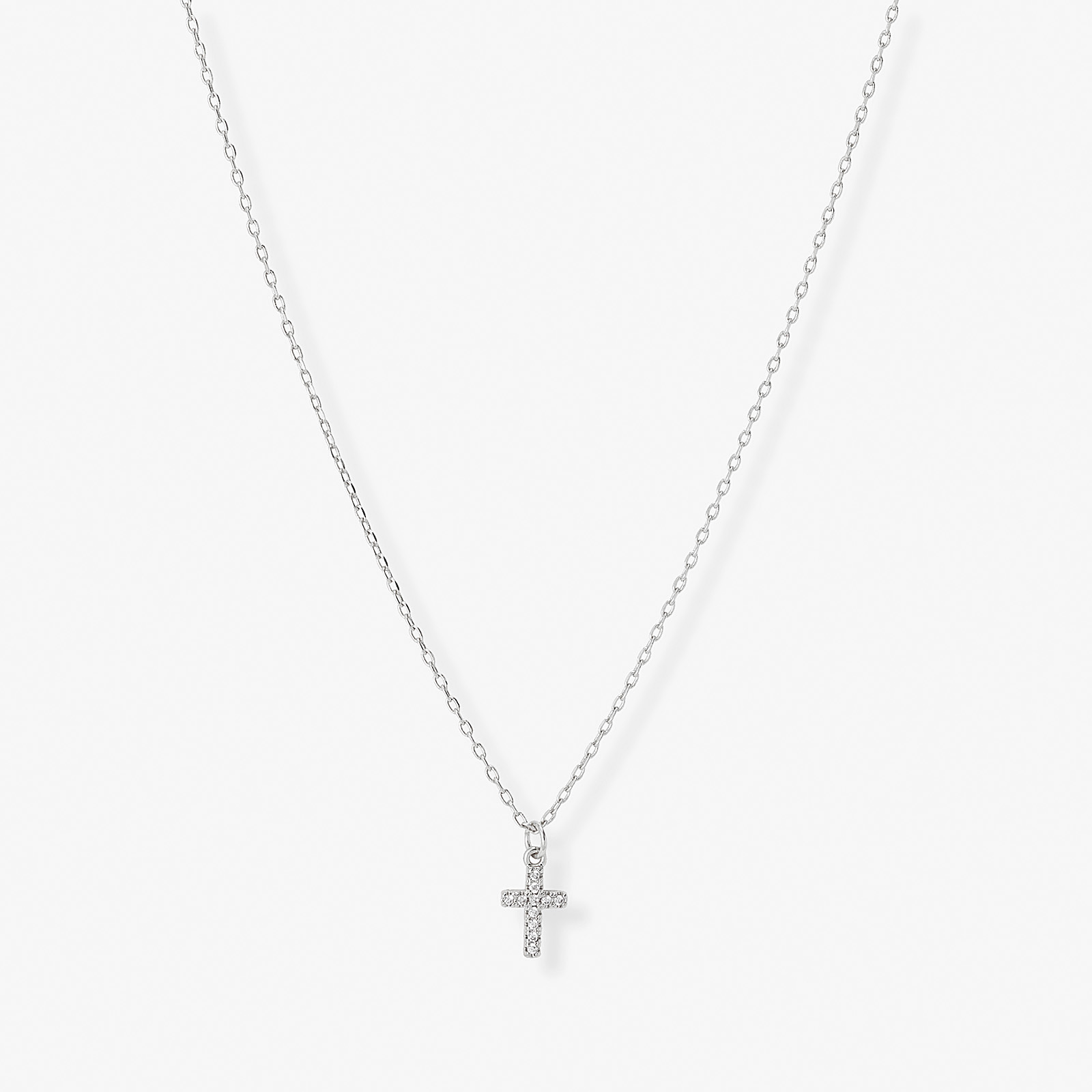 Silverfärgat halsband, kors, 42+7cm