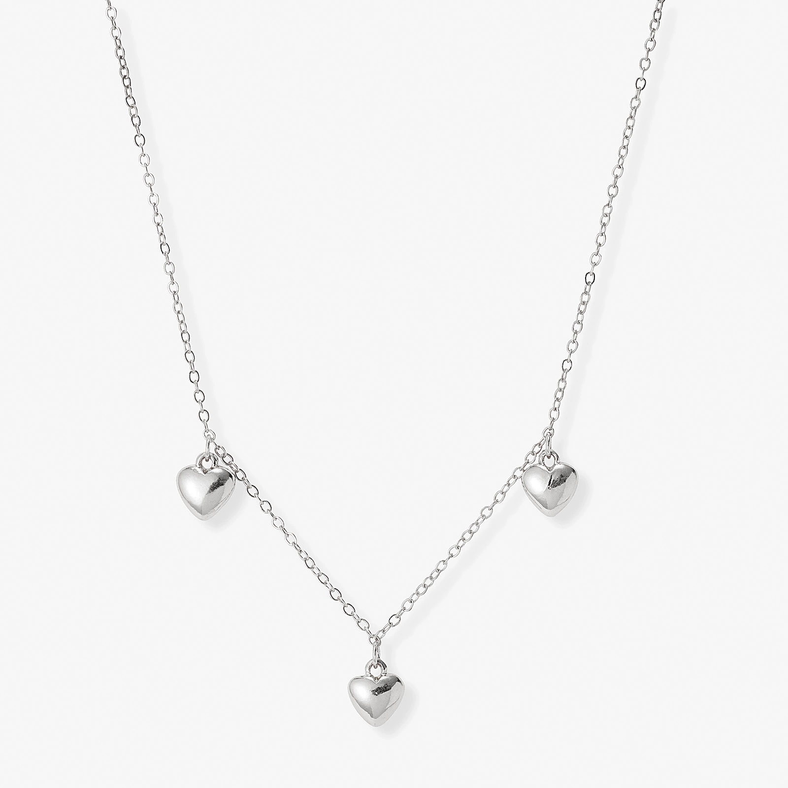 Silverfärgat halsband, tre hjärtan - 42+7 cm