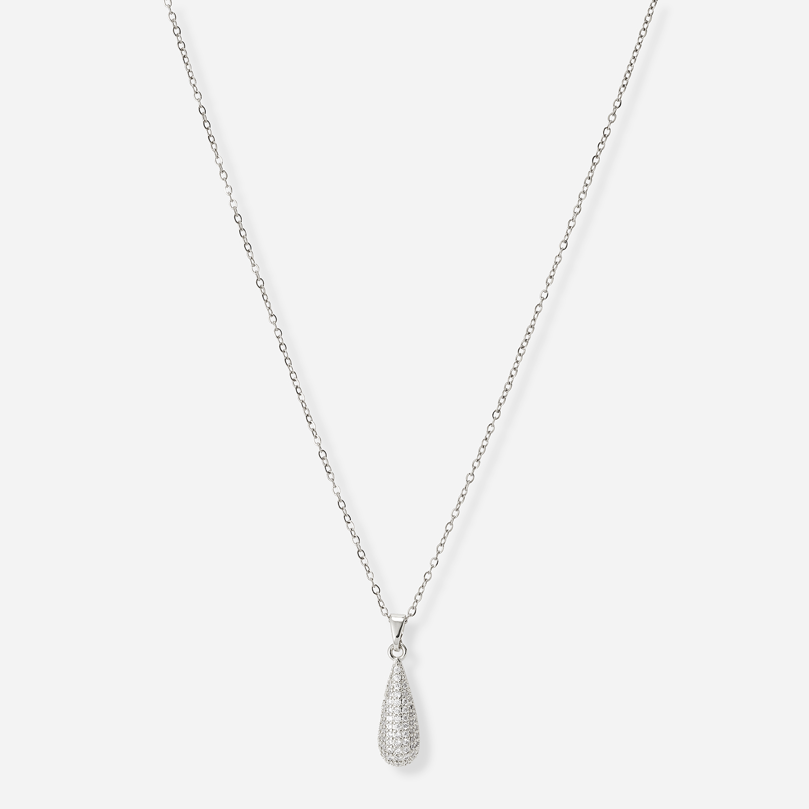 Silverfärgat halsband, droppe med kristaller - 42+7 cm