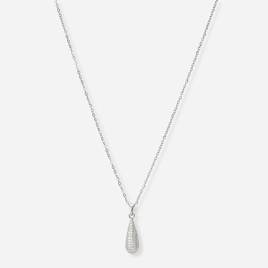 Silverfärgat halsband, droppe med kristaller - 42+7 cm