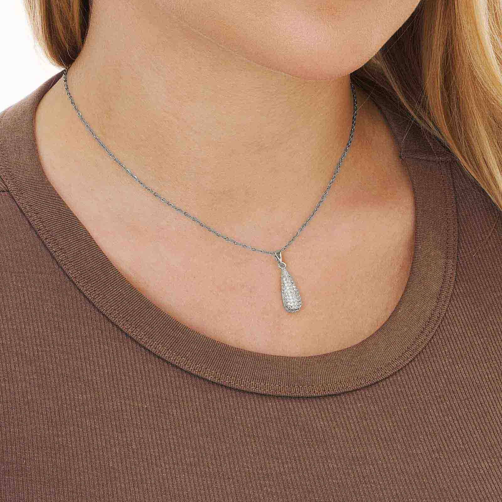 Silverfärgat halsband, droppe med kristaller - 42+7 cm