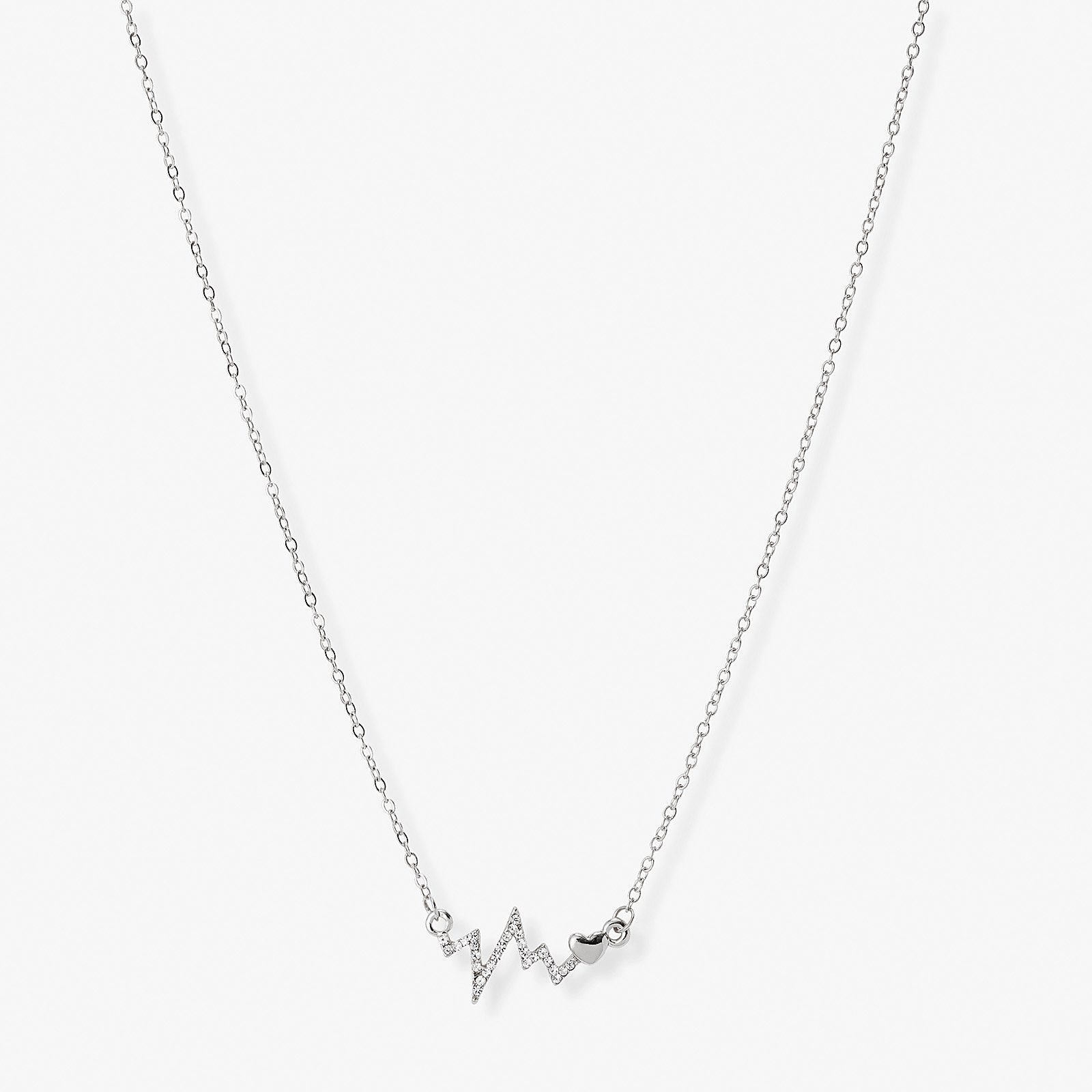 Silverfärgat halsband, hjärta och hjärtslag - 42+7 cm