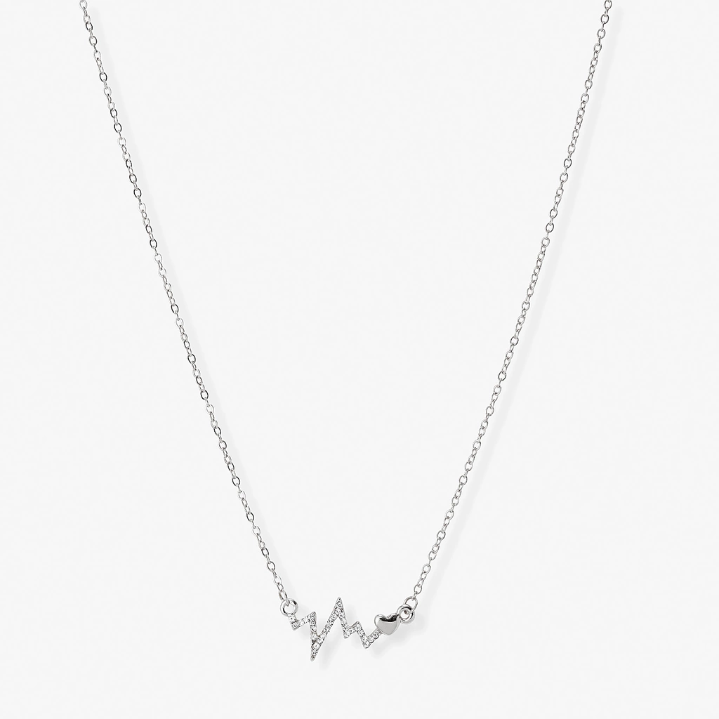 Silverfärgat halsband, hjärta och hjärtslag - 42+7 cm