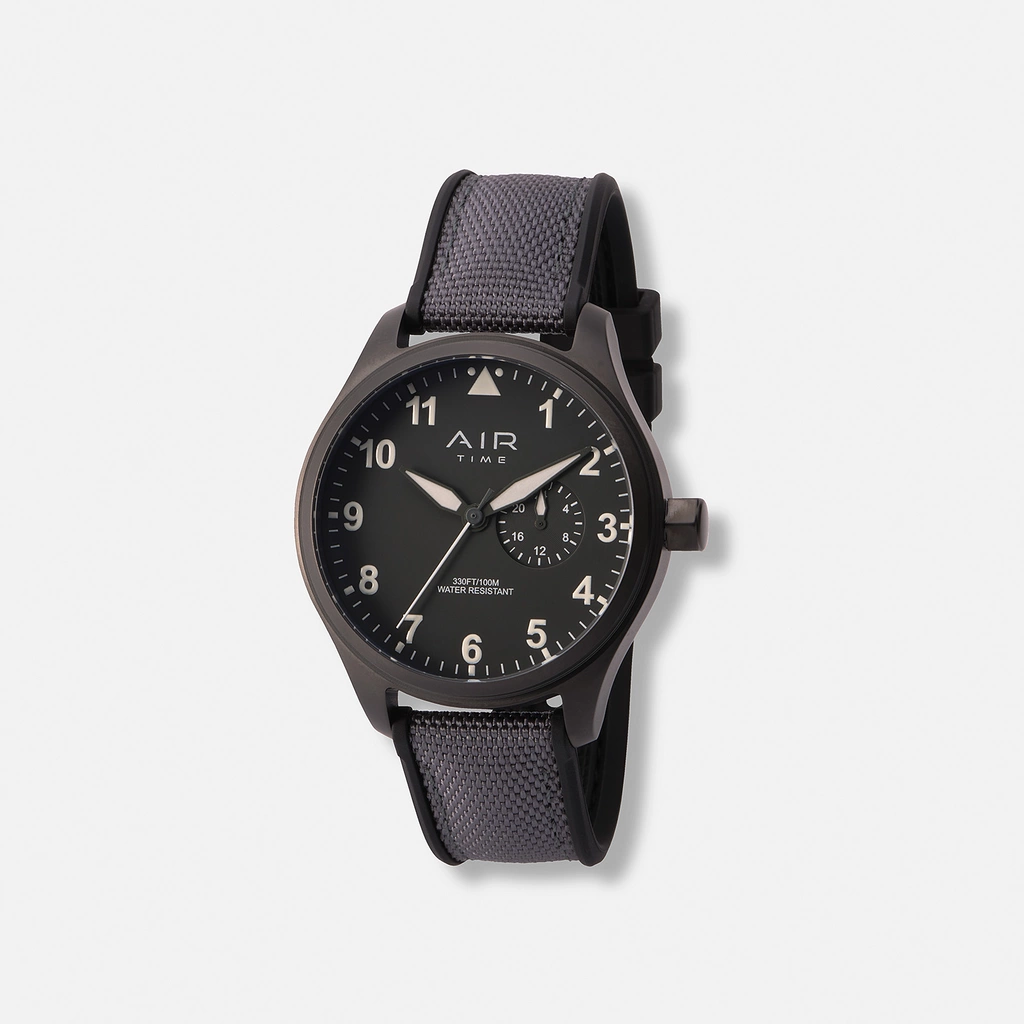 Air Time herrklocka, grå, gummiband - 44 mm
