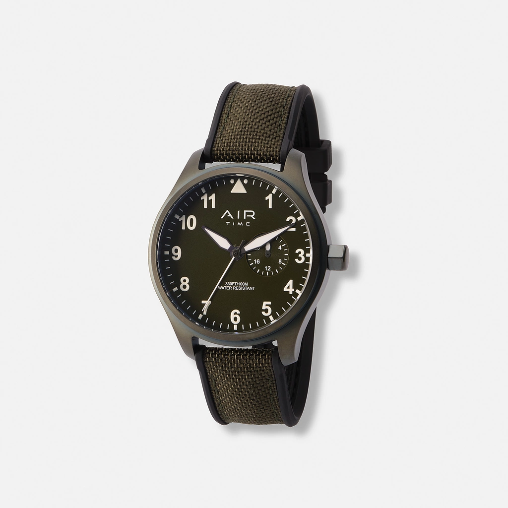 Air Time herrklocka, grön, gummiband - 44 mm