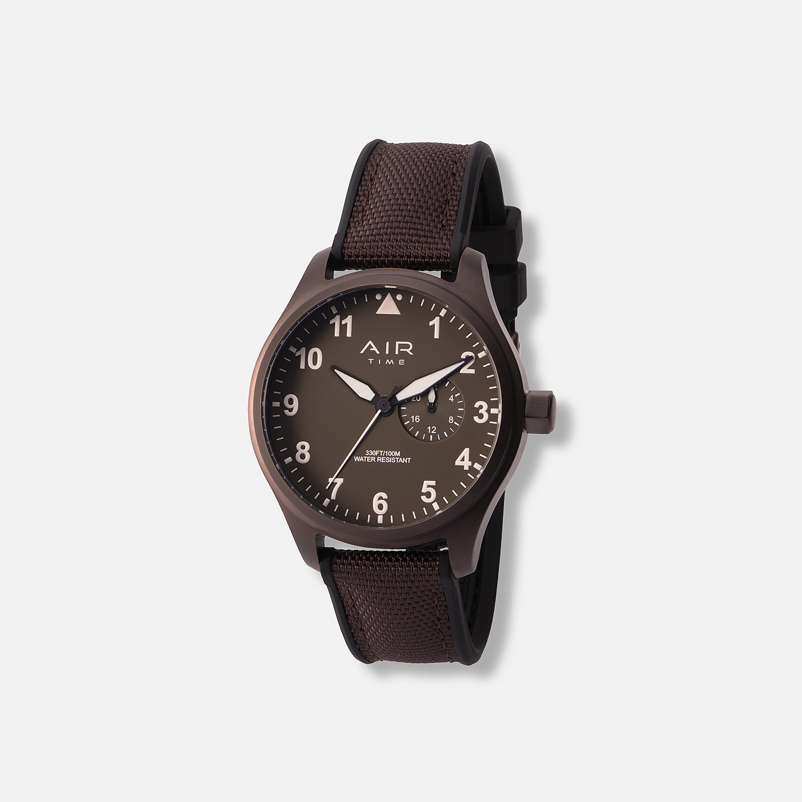 Air Time herrklocka, brun tavla, gummiband - 44 mm