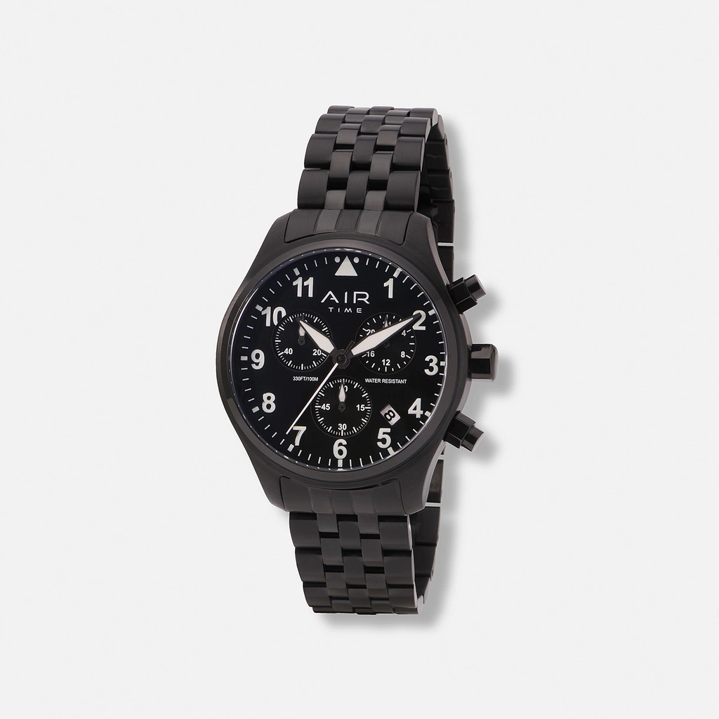 Air Time Chrono, svart tavla & metallband - 42 mm