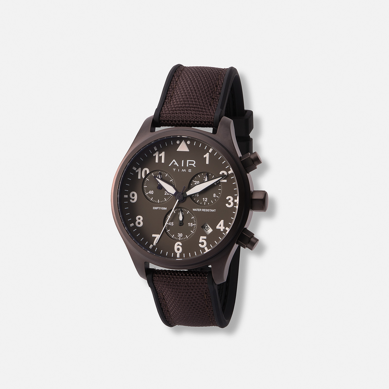 Air Time Chrono, brun tavla, gummiband - 44 mm