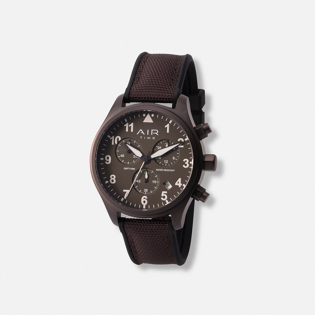 Air Time Chrono, brun tavla, gummiband - 44 mm