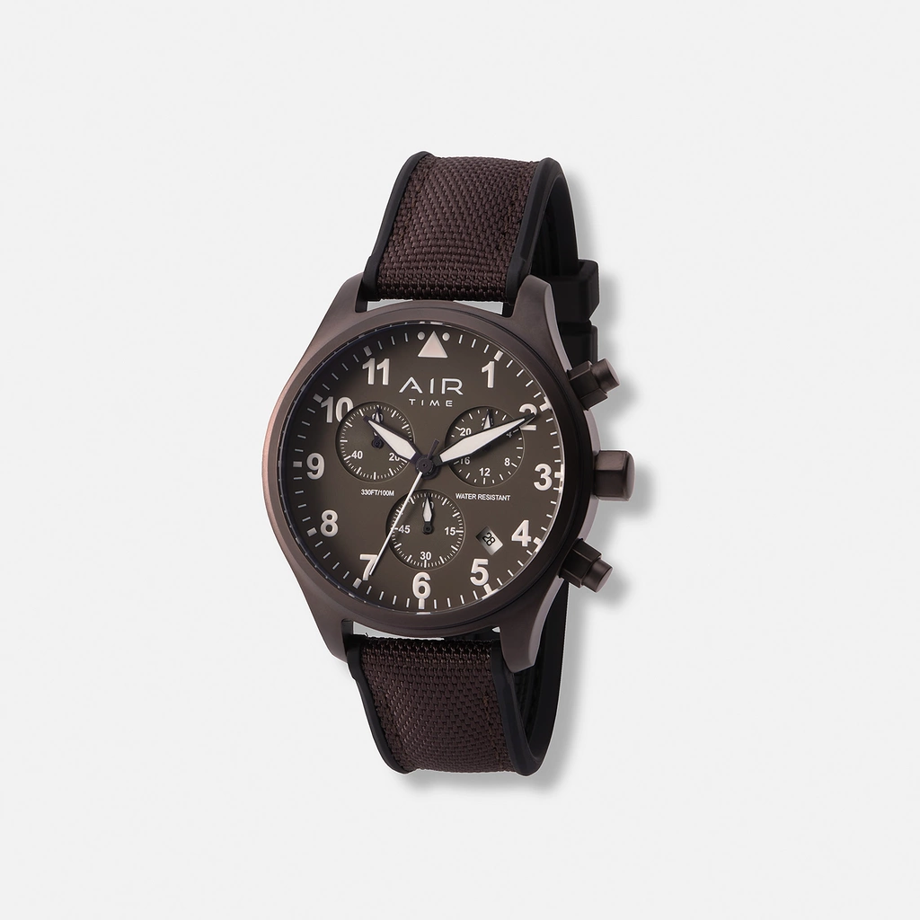 Air Time Chrono, brun tavla, gummiband - 44 mm