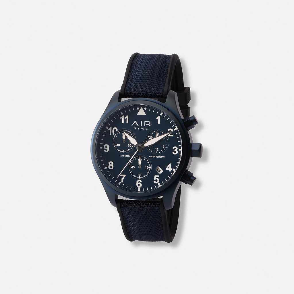 Air Time Chrono, blå, gummiband - 44 mm
