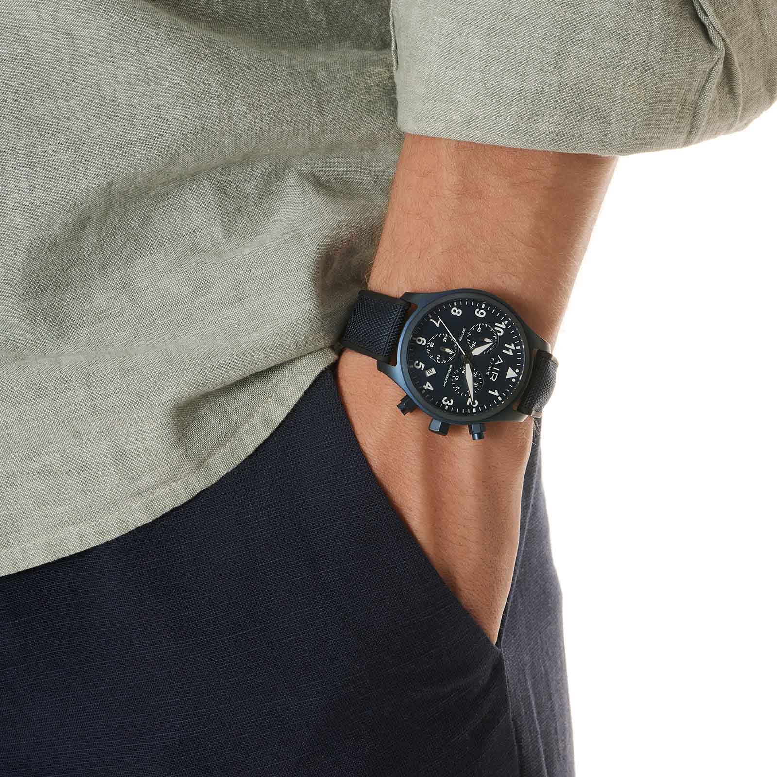 Air Time Chrono, blå, gummiband - 44 mm