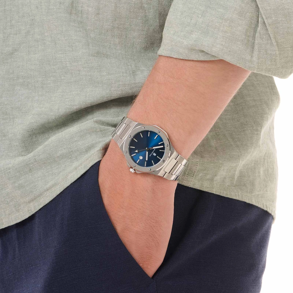 Black Oak Legend herrklocka metallband silver/blå - 42 mm