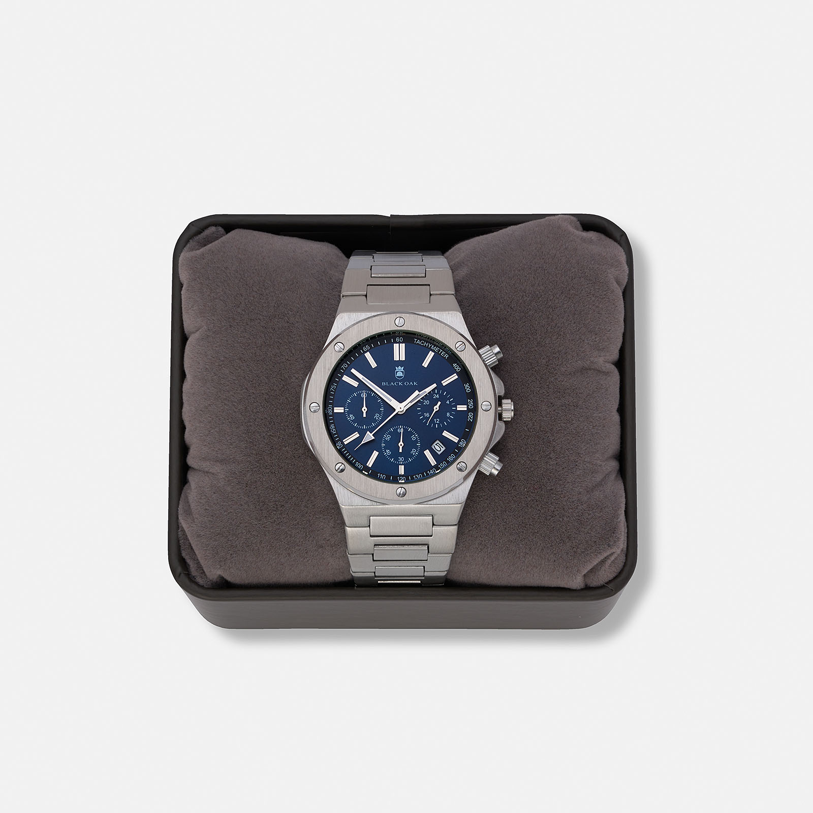 Black Oak Master Chrono metallband silver/blå - 42 mm