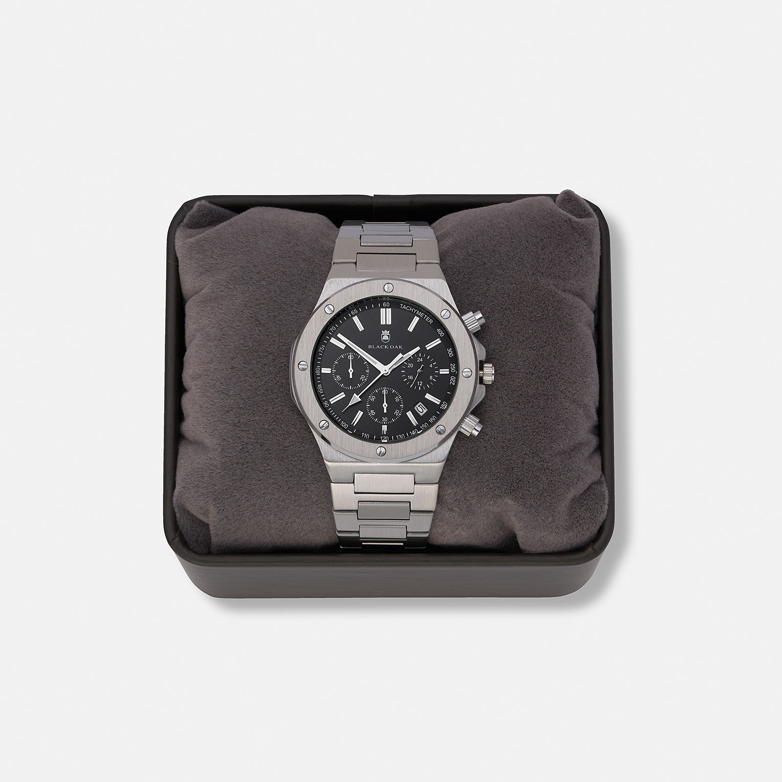 Black Oak Master Chrono metallband silver/svart - 42 mm