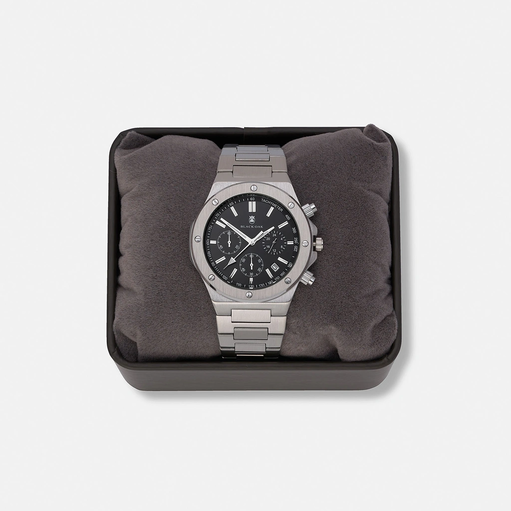 Black Oak Master Chrono metallband silver/svart - 42 mm
