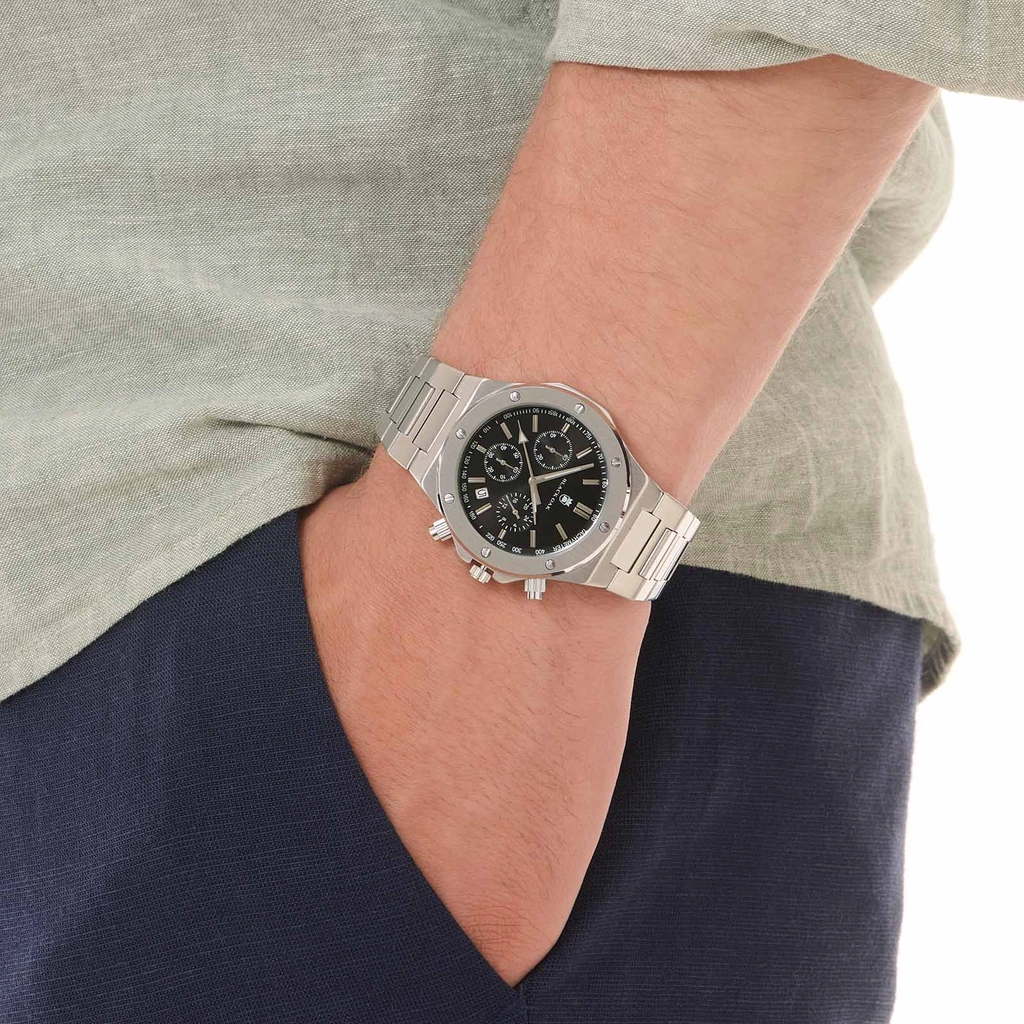 Black Oak Master Chrono metallband silver/svart - 42 mm