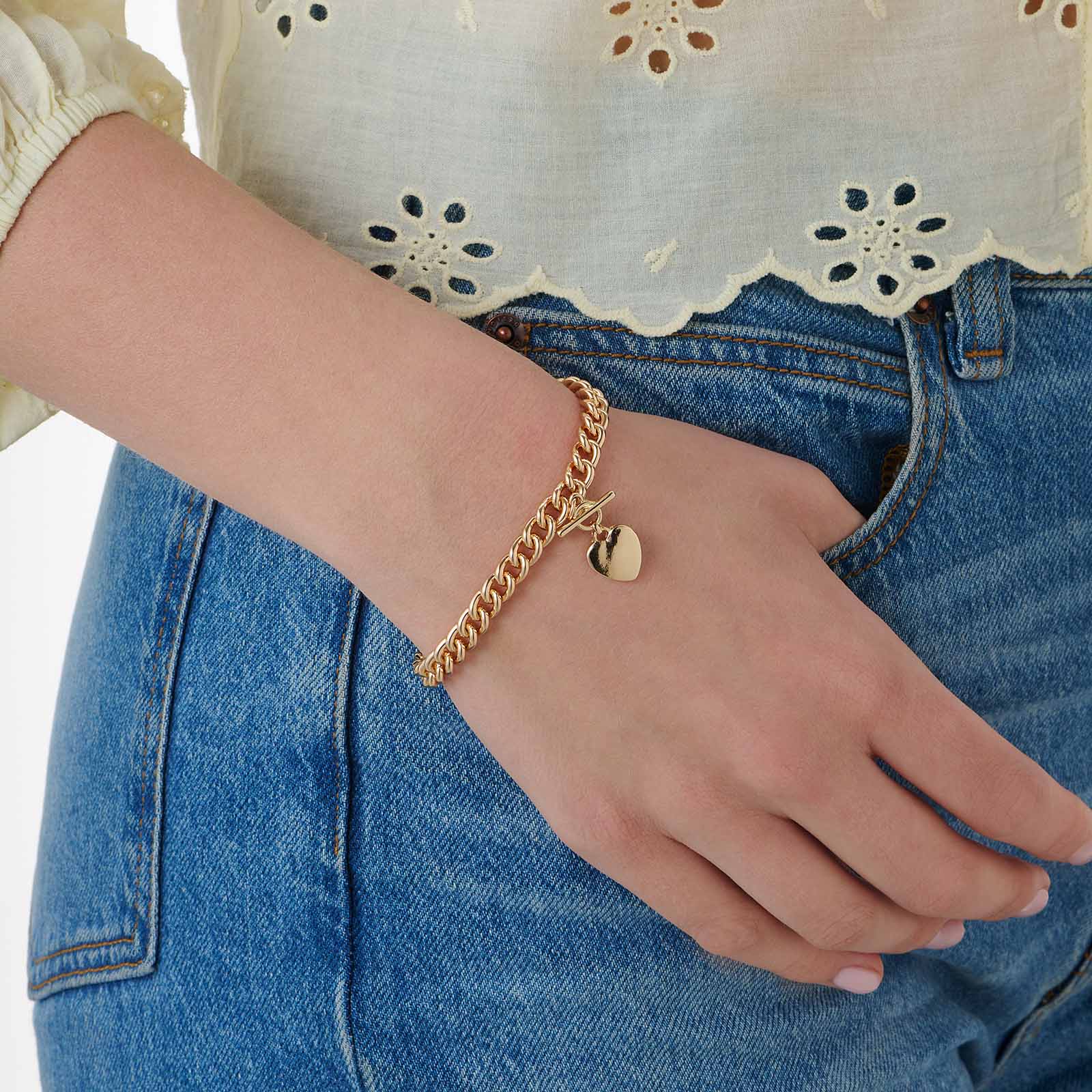 Guldfärgat armband, hjärthänge - 18 cm