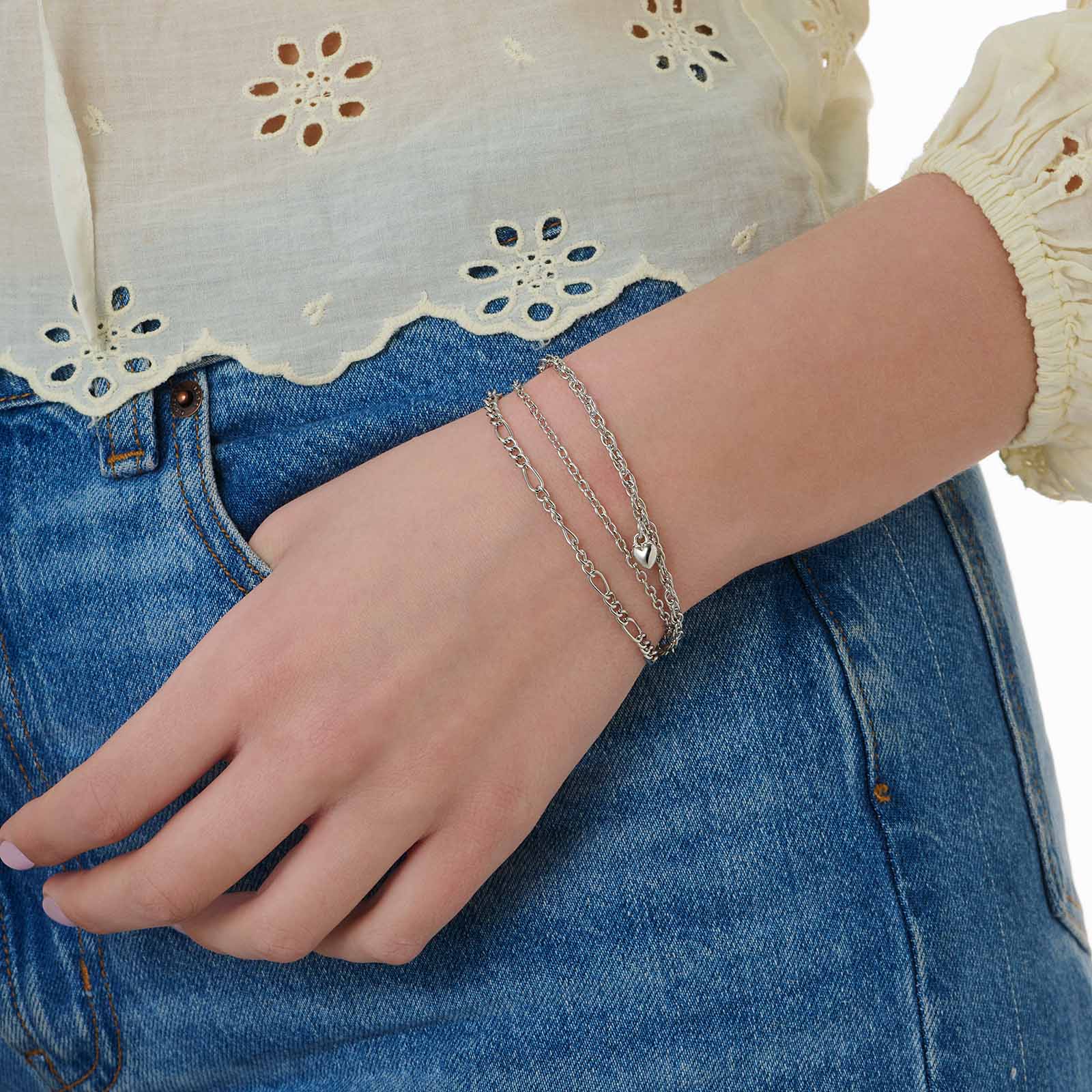 3-pack silverfärgade armband - 17,5+5 cm