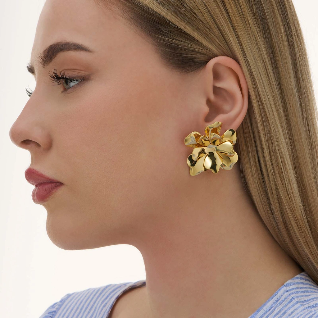 Guldpläterade örhängen, blommor 45x43 mm