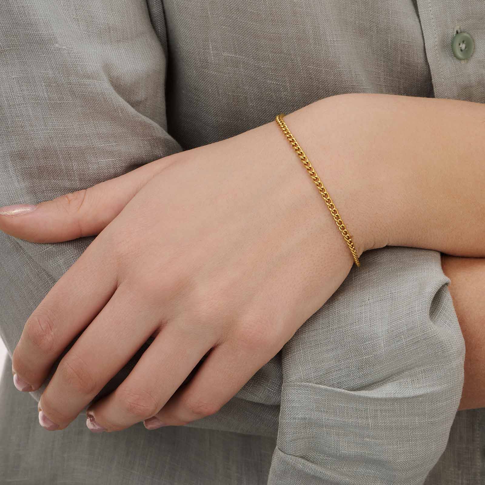 Guldpläterat stålarmband pansarlänk 3 mm