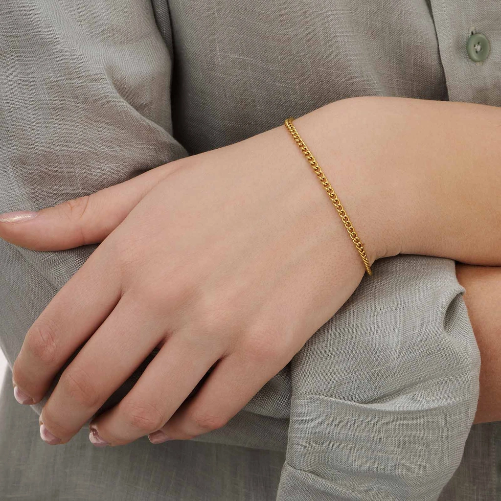 Guldpläterat stålarmband pansarlänk 3 mm - 19+3cm