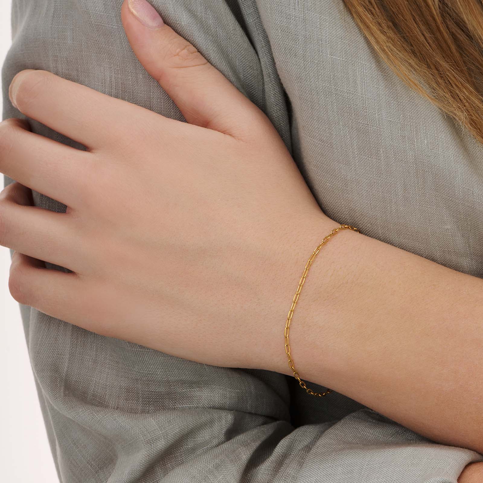 Guldpläterat stålarmband Paperclip 2 mm