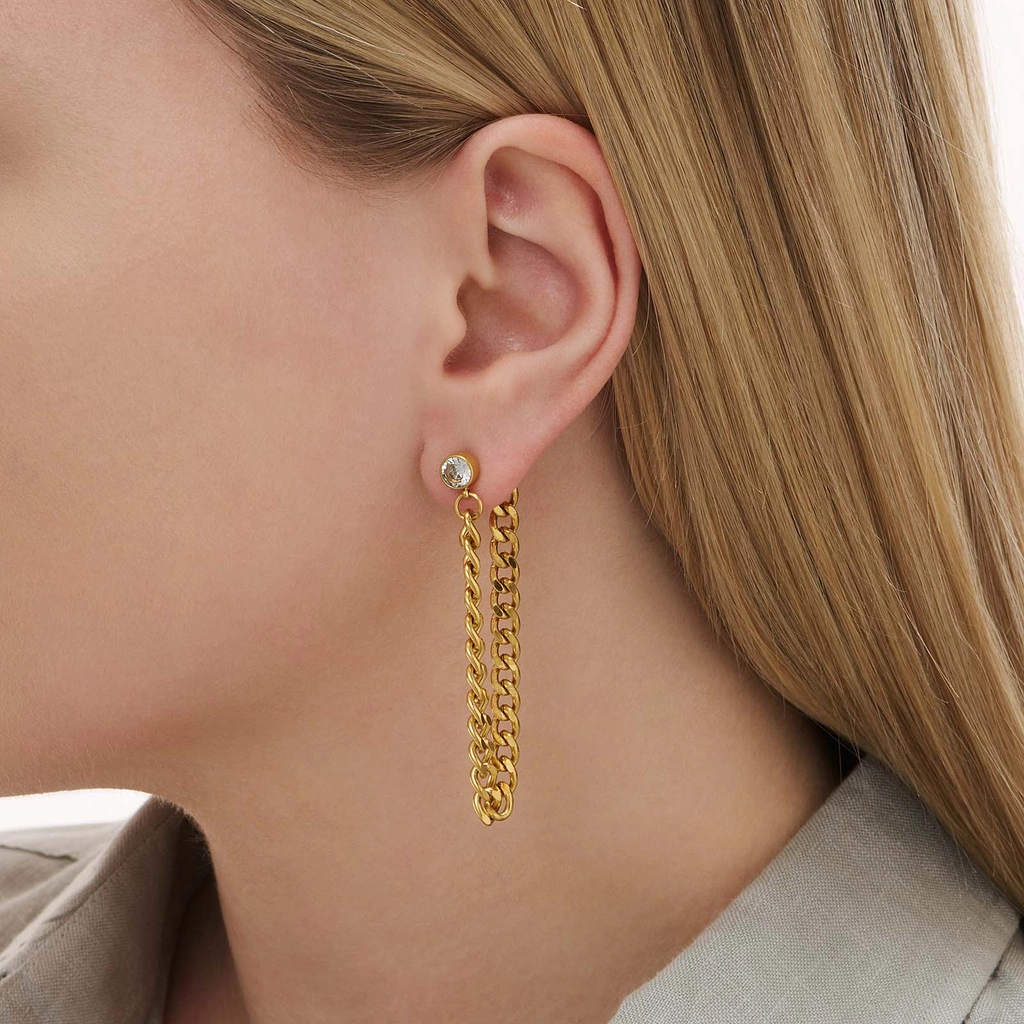 Guldpläterade stålörhängen Pansarkedja - 10 cm