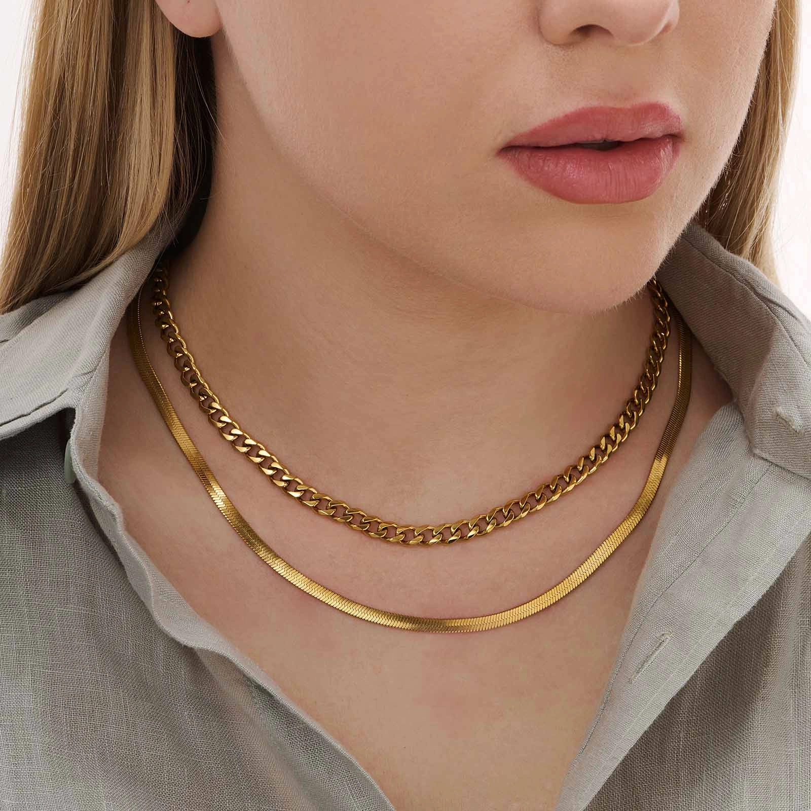 Guldpläterat stålhalsband, tvåradigt