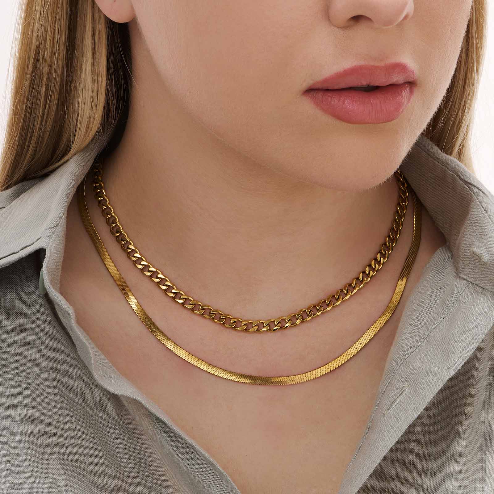 Guldpläterat stålhalsband, tvåradigt