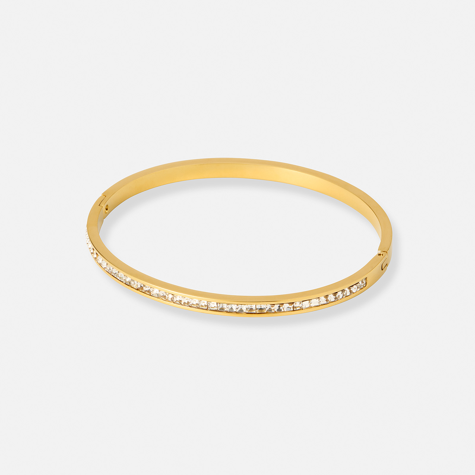 Guldpläterat stålarmband, bangle med kanalinfattade Kubisk Zirkonia