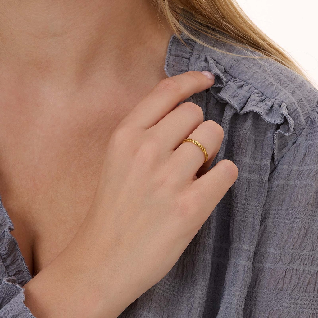 Guldpläterad stålring, twist - 17