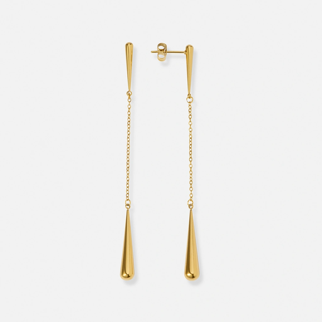 Guldpläterade stålörhängen med hängande droppar - 80  mm