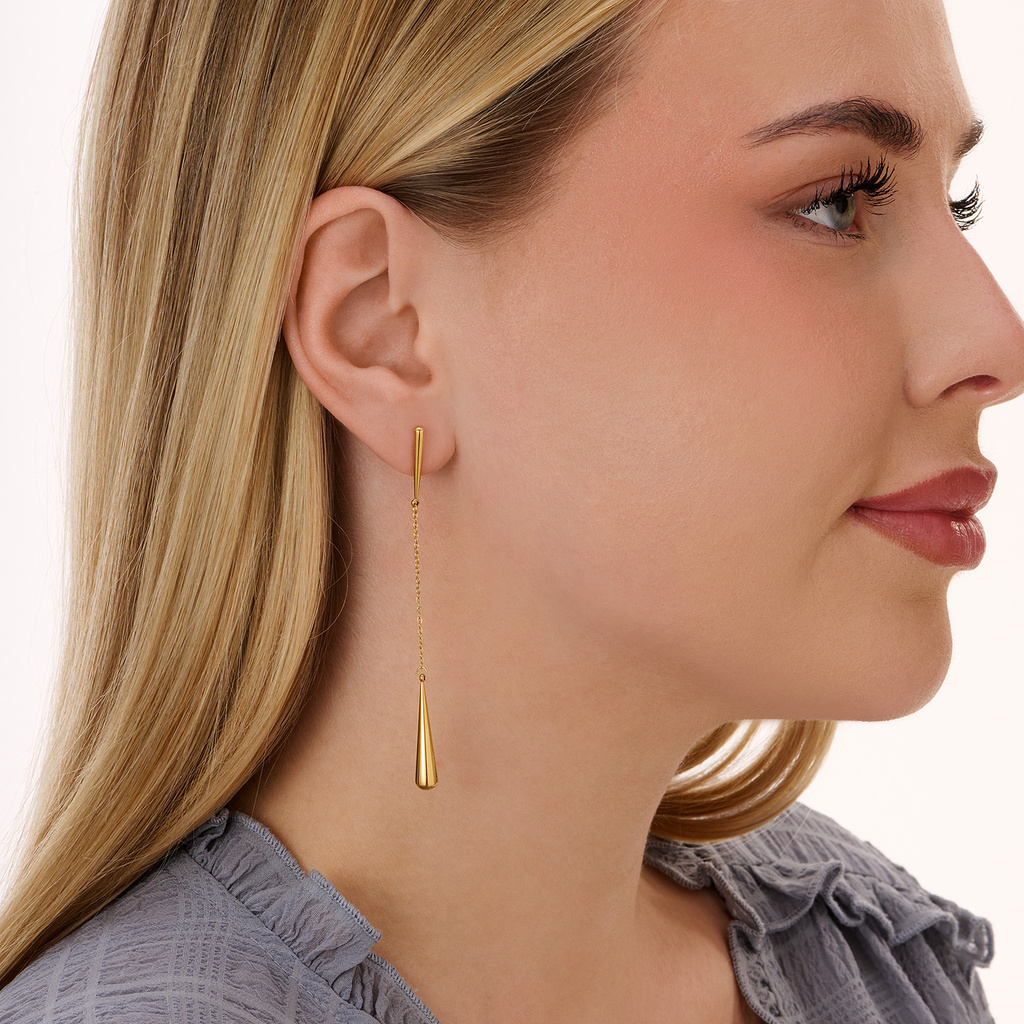 Guldpläterade stålörhängen med hängande droppar - 80  mm