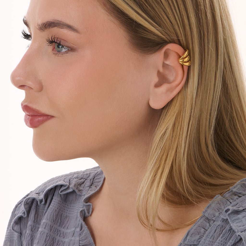 Guldpläterad ear cuff i stål, tre rader - 13  mm bred