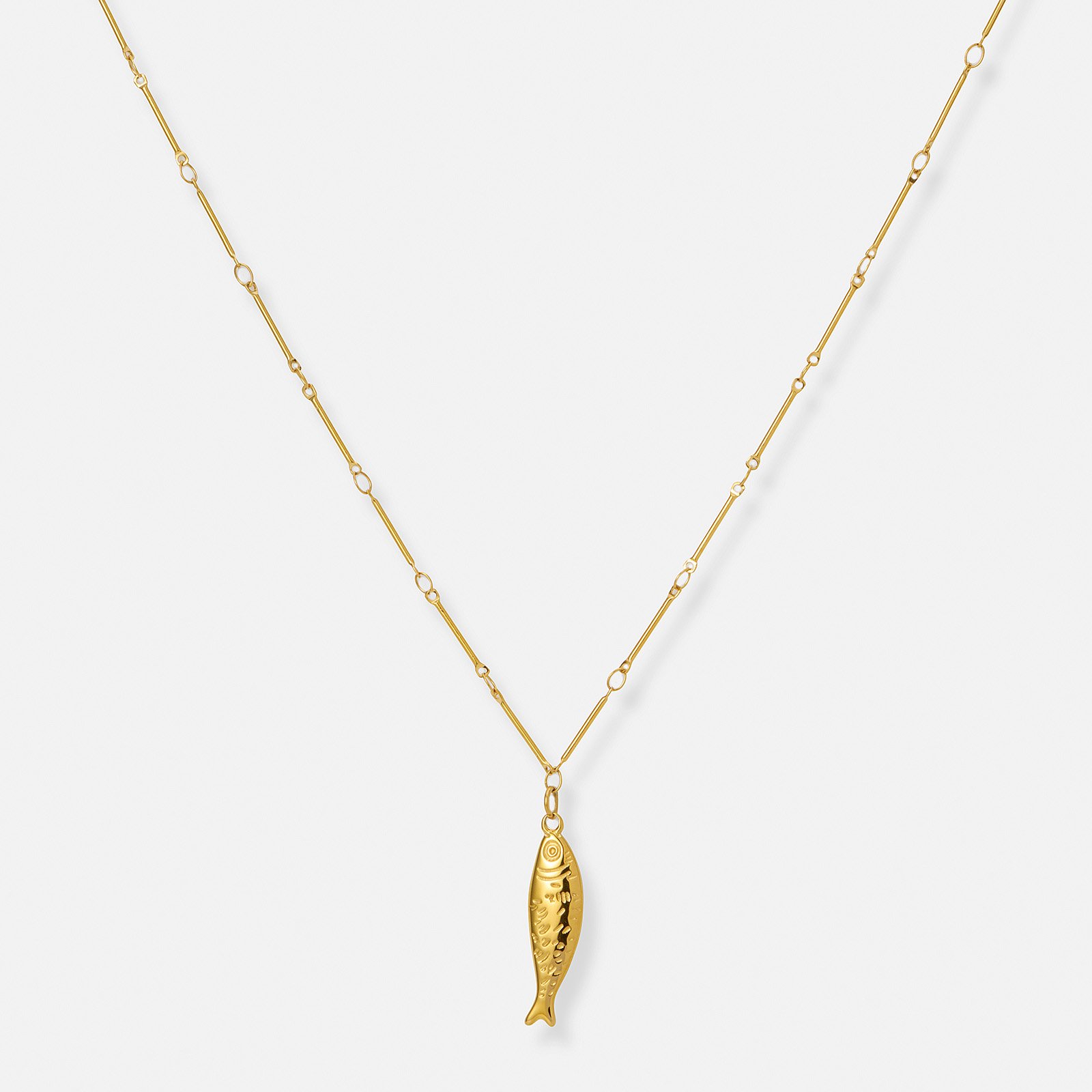 Guldpläterat stålhalsband, liten fisk - 42+5cm