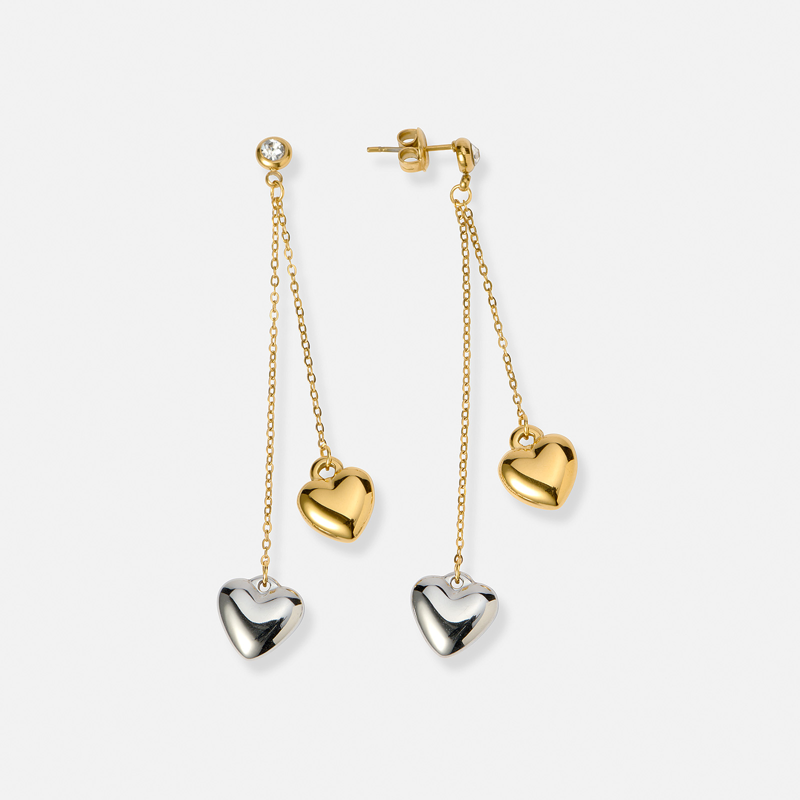 Långa stålörhängen, hjärtan på kedja - 70  mm