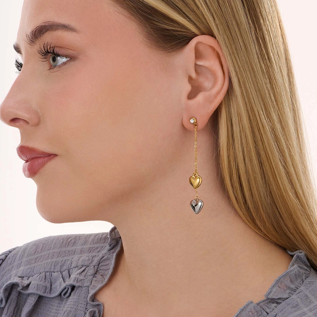 Långa stålörhängen, hjärtan på kedja - 70  mm