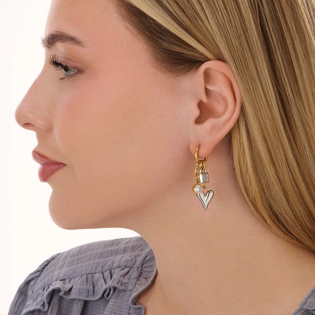 Guldpläterade stålörhängen, hoops med 3 berlocker