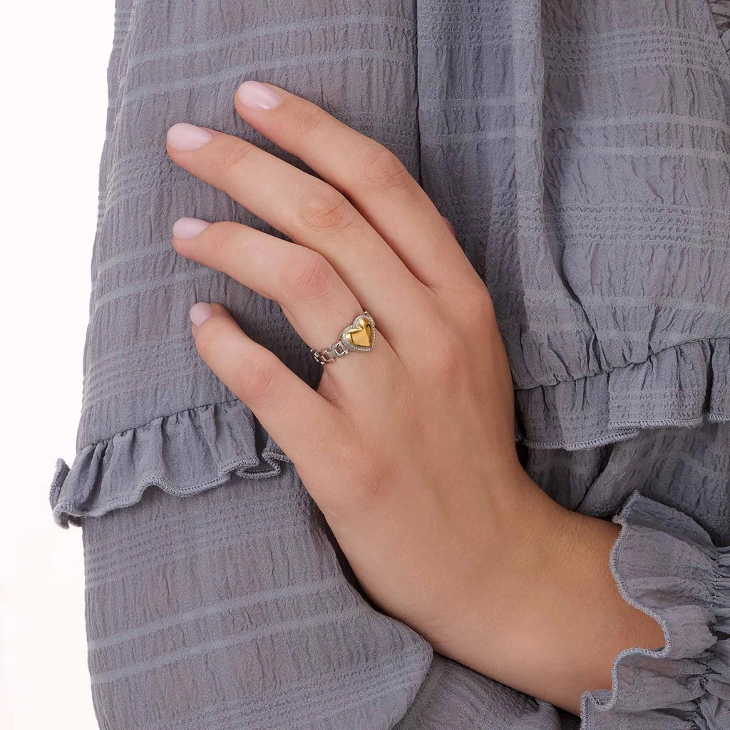 Bicolorfärgad stålring, bulligt hjärta - 20