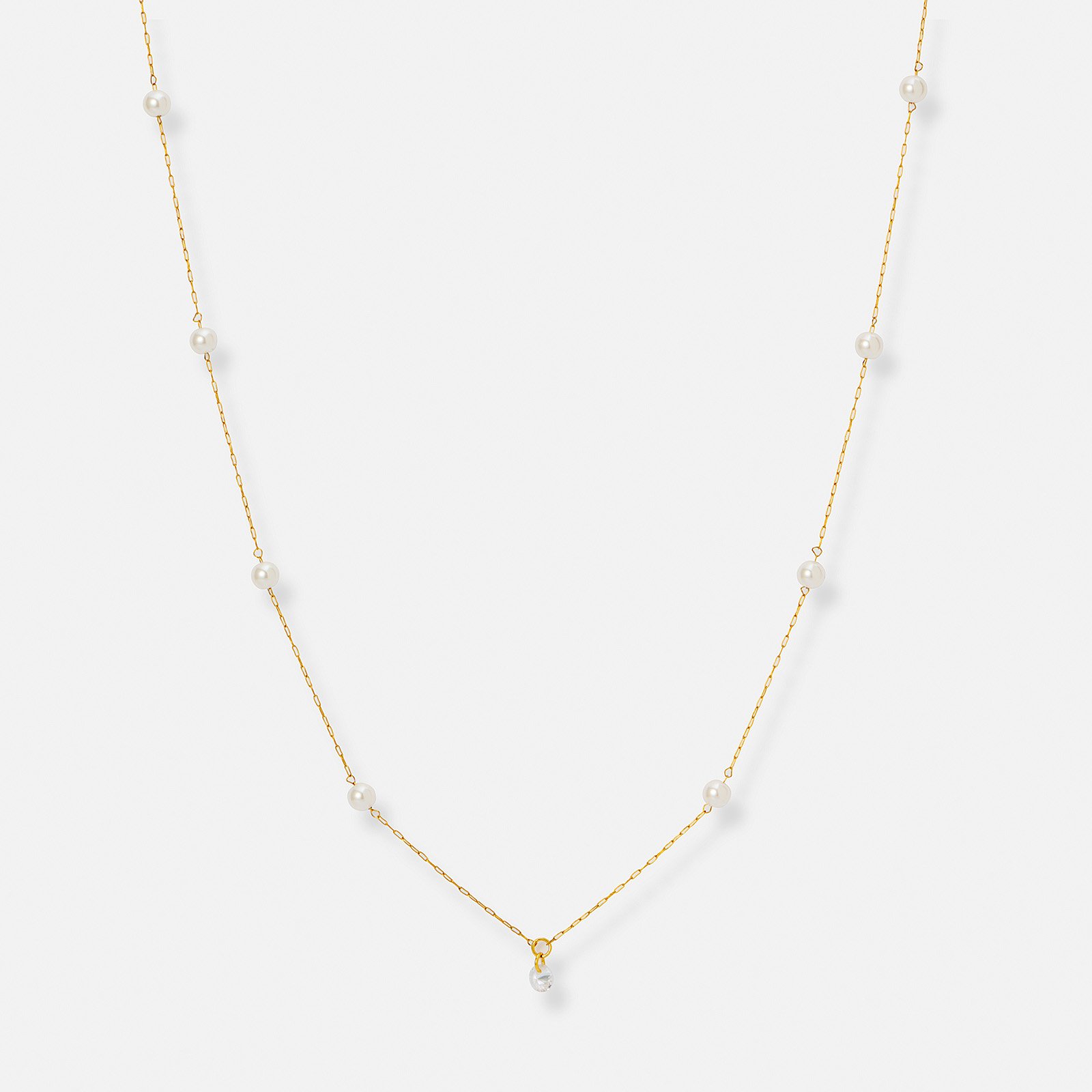 Guldpläterat stålhalsband, treradigt med pärlor - 40+5cm