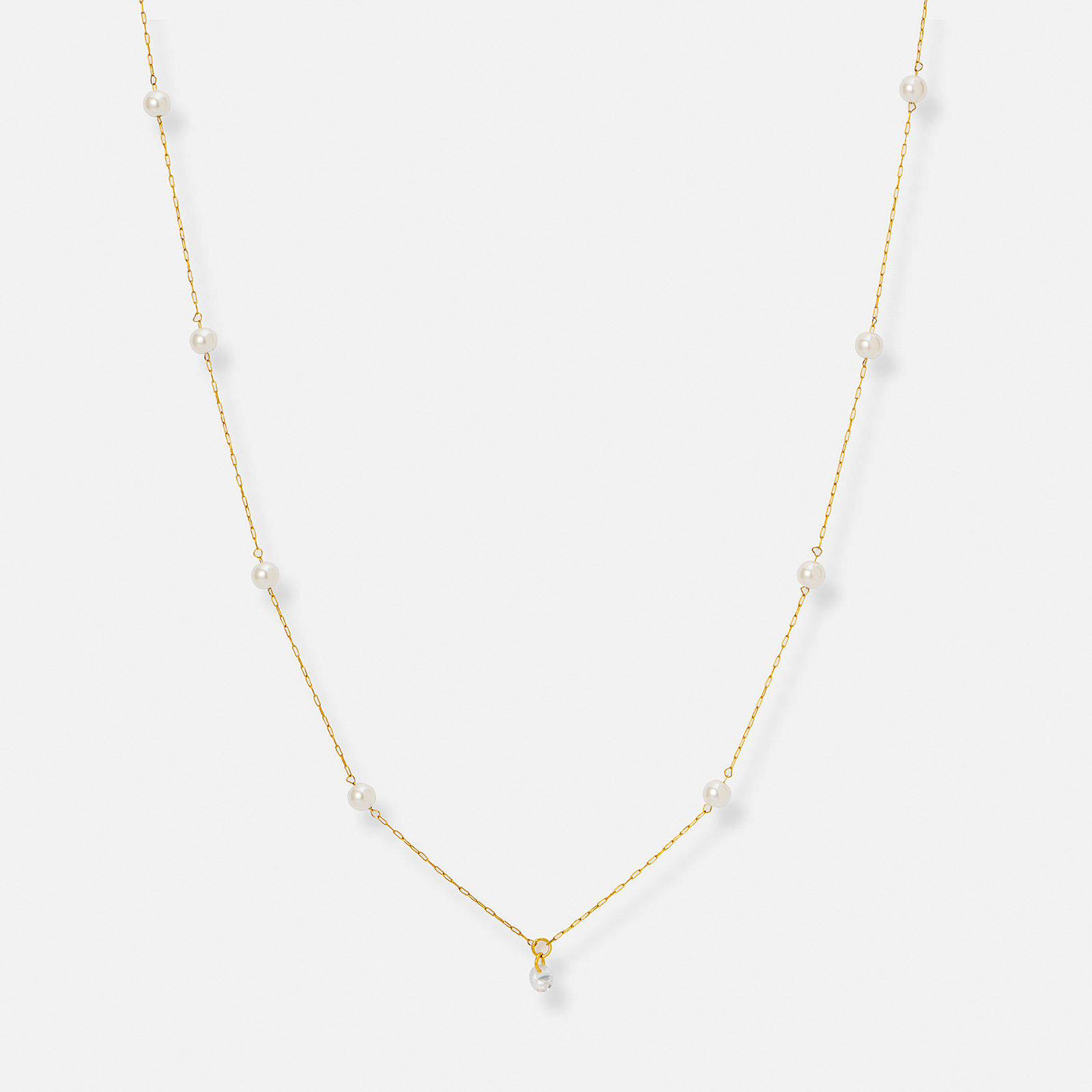 Guldpläterat stålhalsband, treradigt med pärlor - 40+5cm