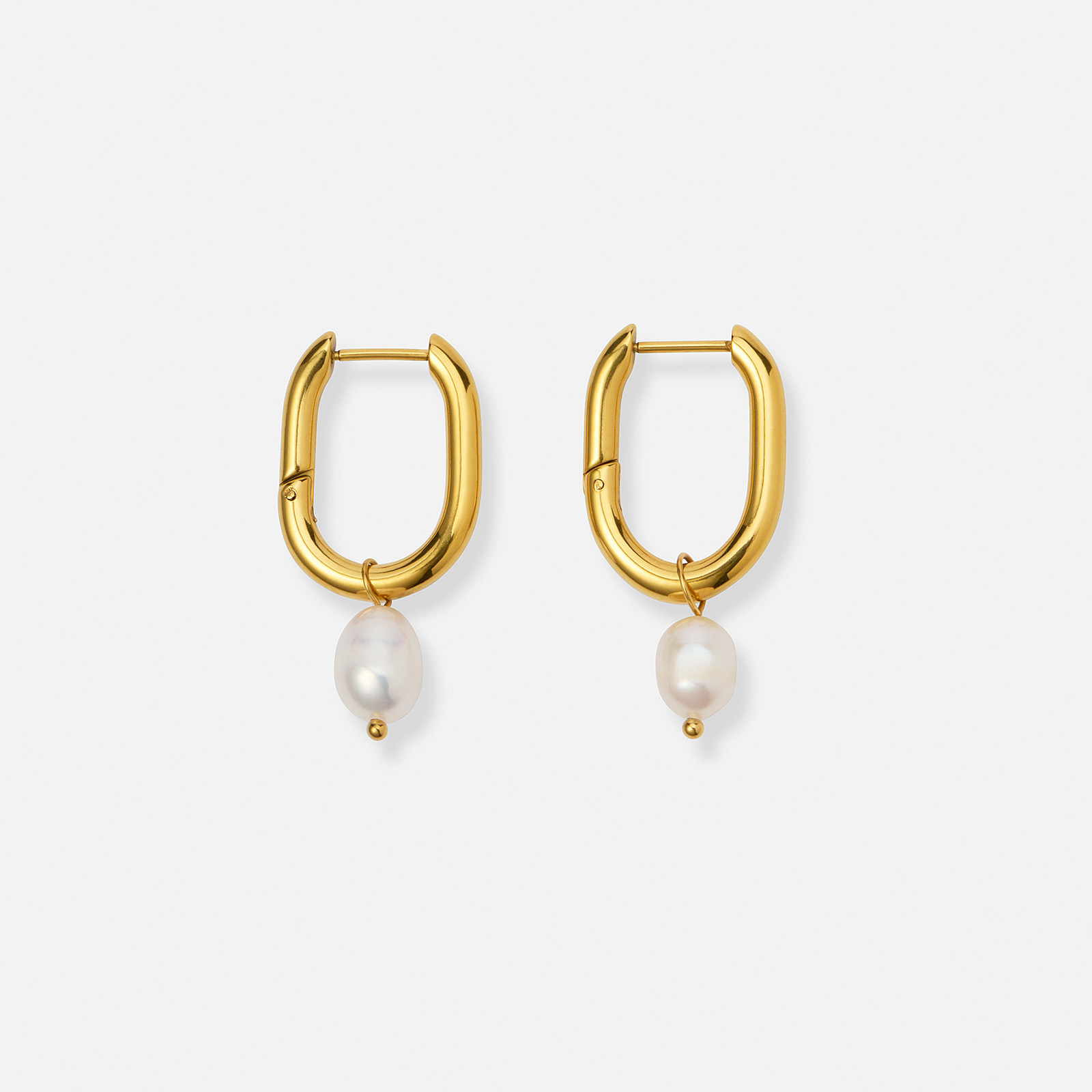 Guldpläterade stålörhängen, U-formade hoops med pärla - 35  mm