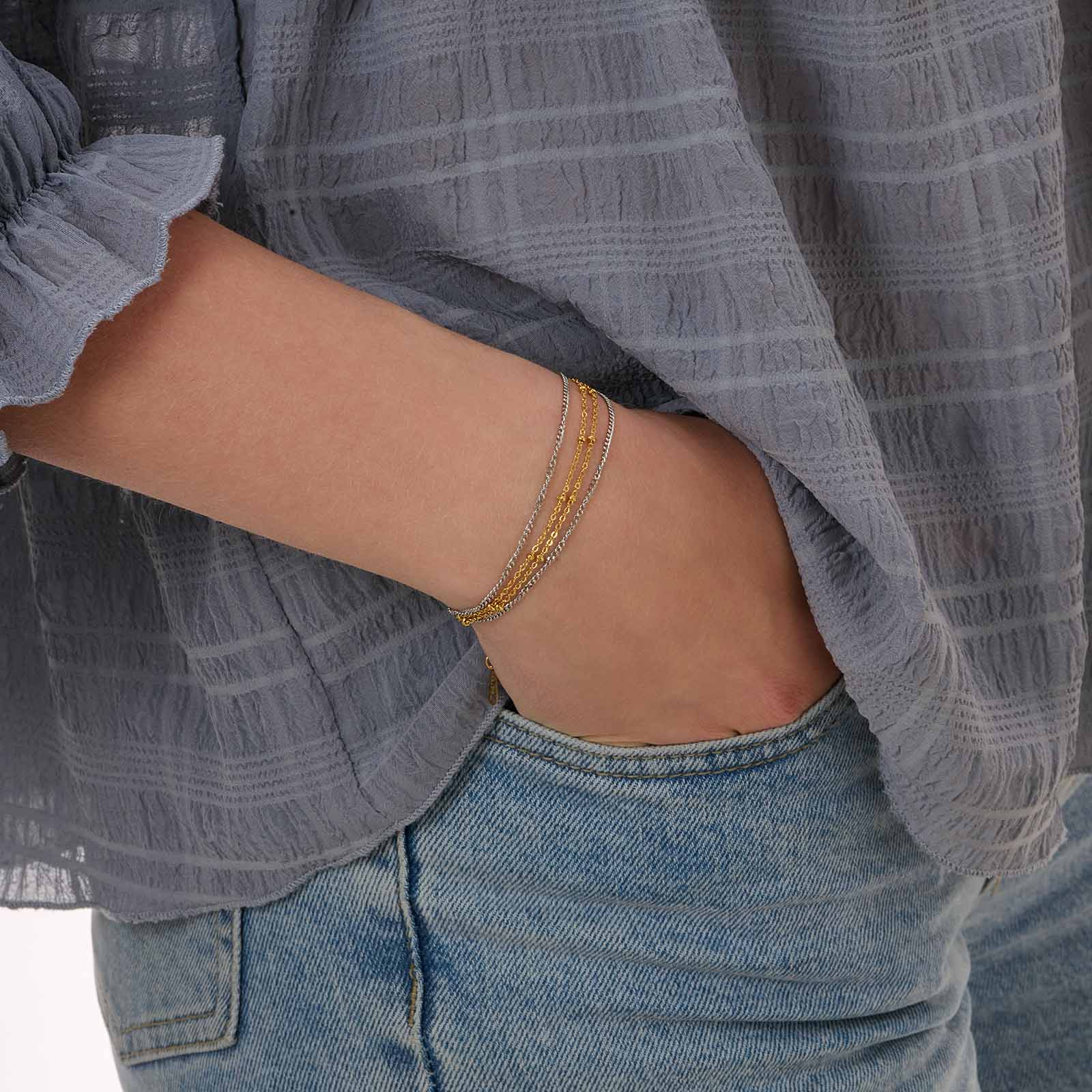 Stålarmband i bicolor, fyra rader kejdor - 16+3cm